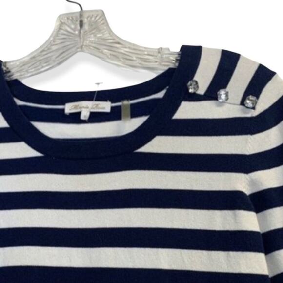 Minnie Rose White & Blue Striped Sweater Dress - Size Small - Picture 13 of 13